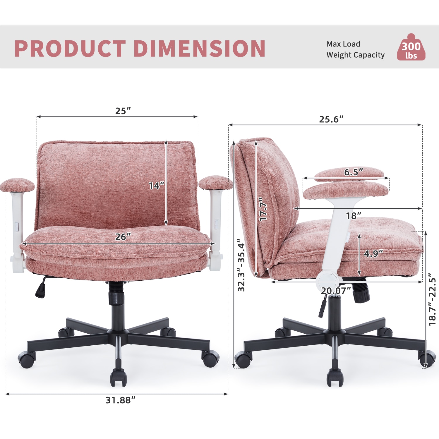 Fancispot Cross Legged Office Chair Height Adjustable Desk Chair_voghion.com